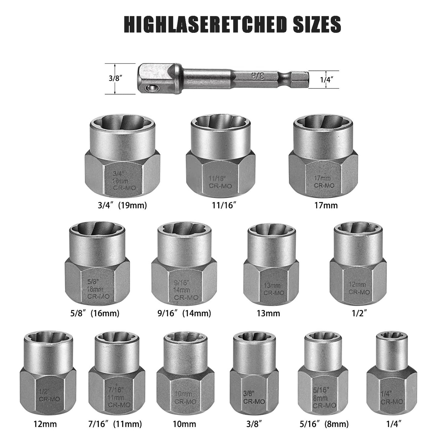 3/8" Locking Wheel Nut Remover Set Stud Bolt Impact Twist Socket Extractor Tool