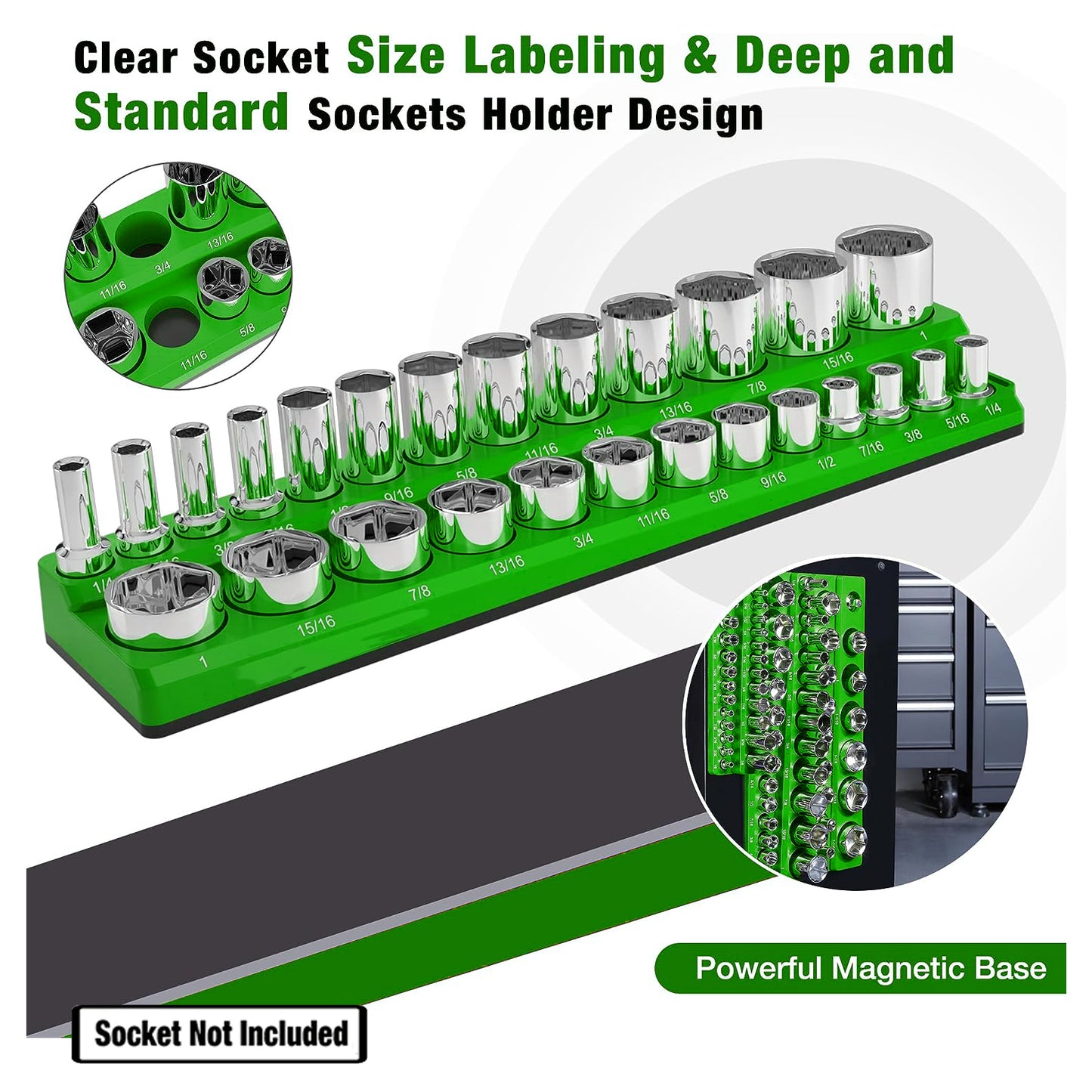Magnetic Socket Organizer Set 3PC Socket Holder Set 1/4"3/8"&1/2"Drive