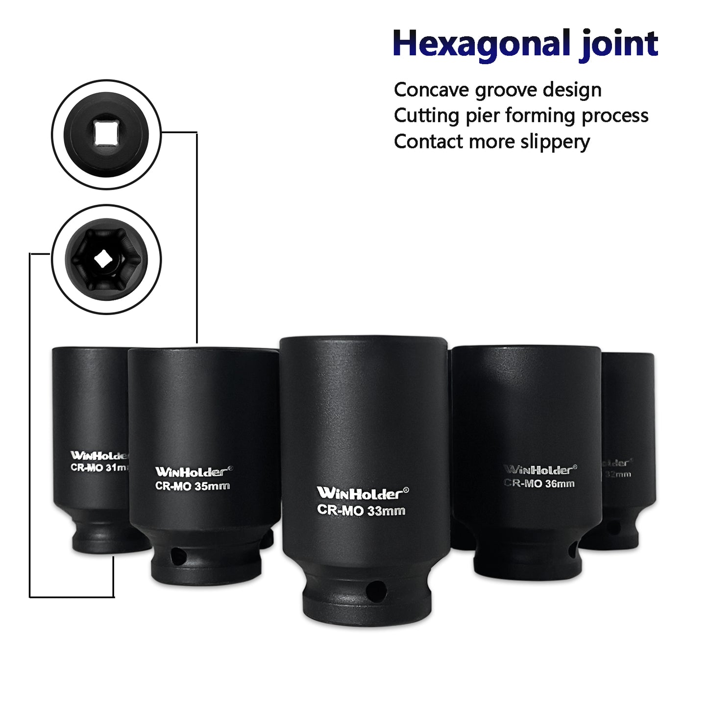 6 Point Axle Hub Nut DEEP IMPACT Socket Set 1/2"Dr Thin Wall Drive Shaft Socket