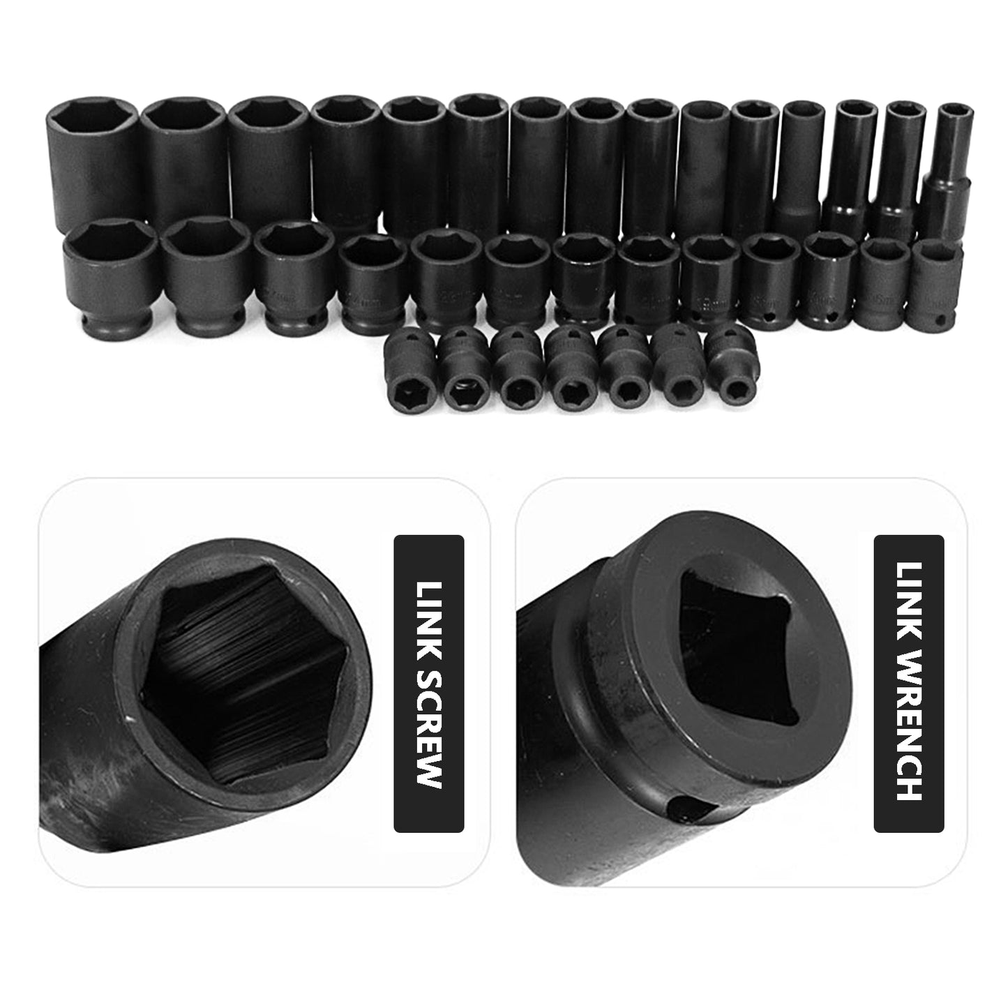 35Pcs 1/2" 6 Point Drive Deep Impact Socket Set