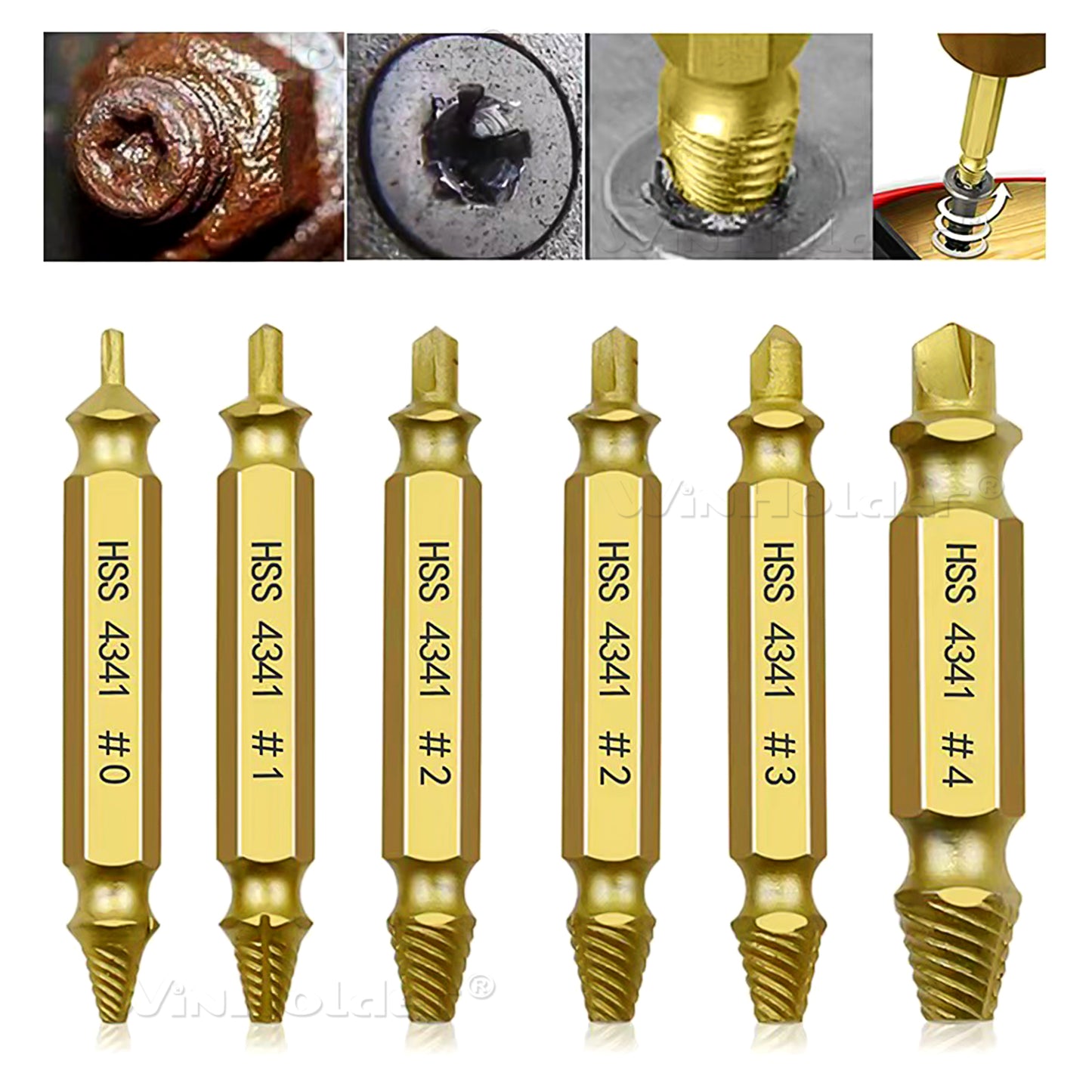6PCS Broken Screw Extractor Remover Set Damaged Bolt Easy Out Stripped Drill Bit