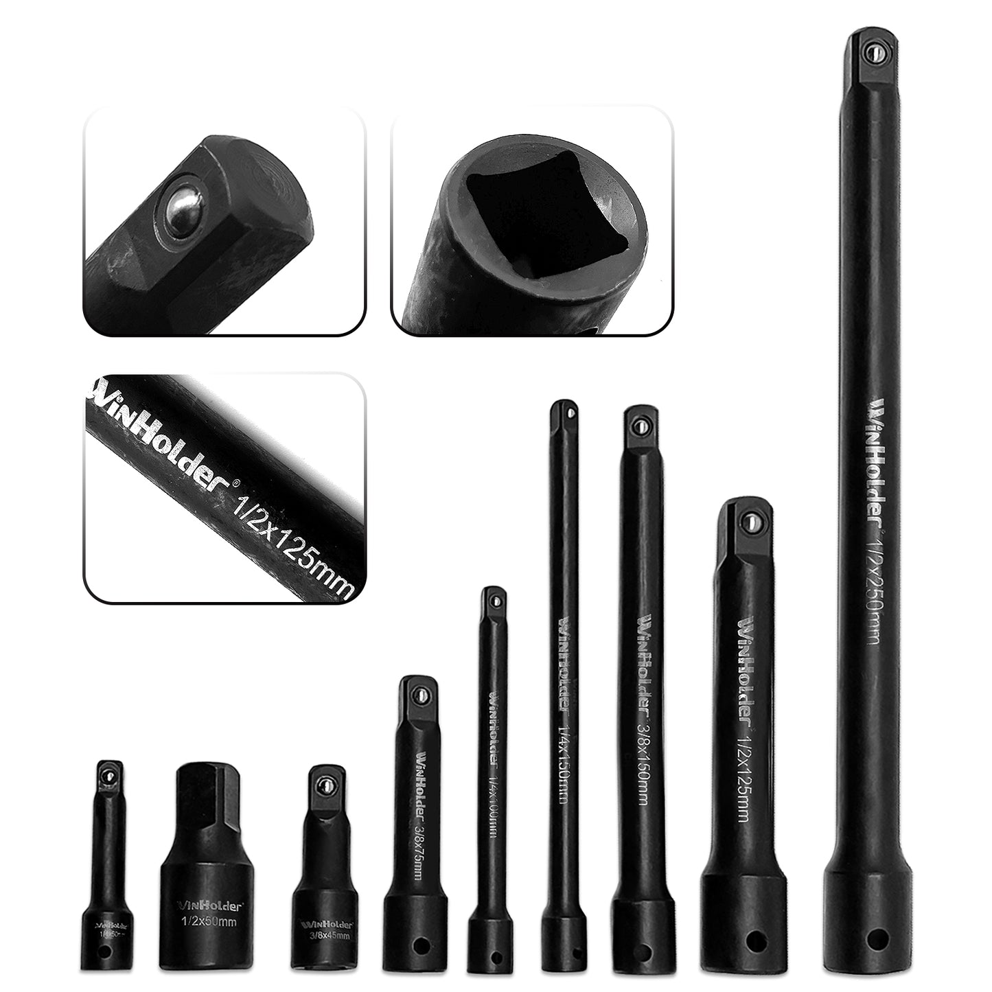 9pc 1/4" 3/8" 1/2" Impact Extension Bar Set