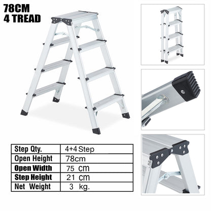 Aluminum Double 4 Step Ladder (Silver）