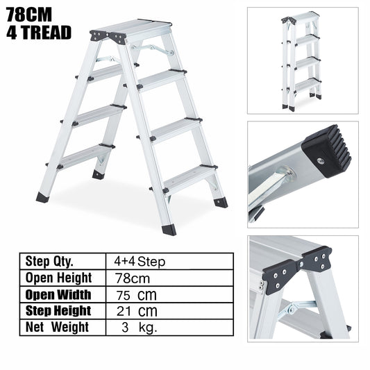 Aluminum Double 4 Step Ladder (Silver）