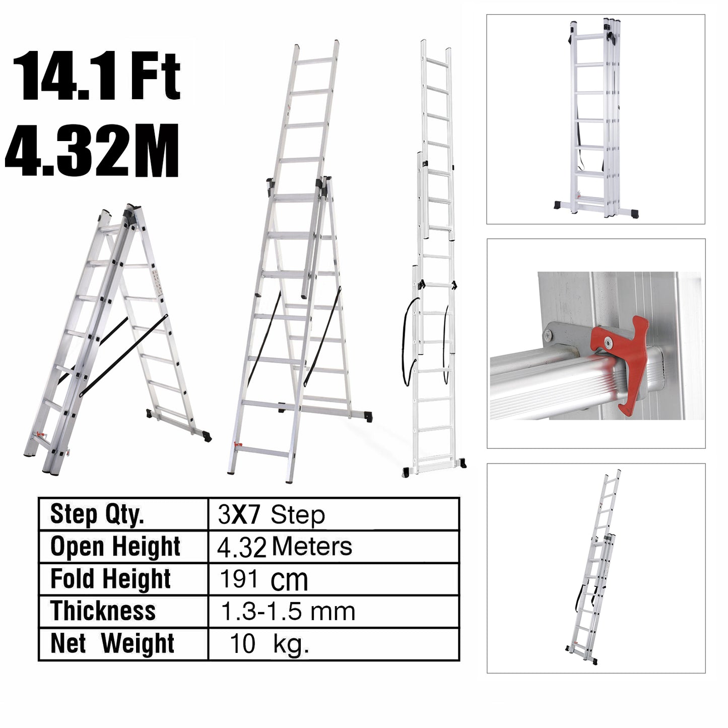 3 Section Extension Ladder (Silver）