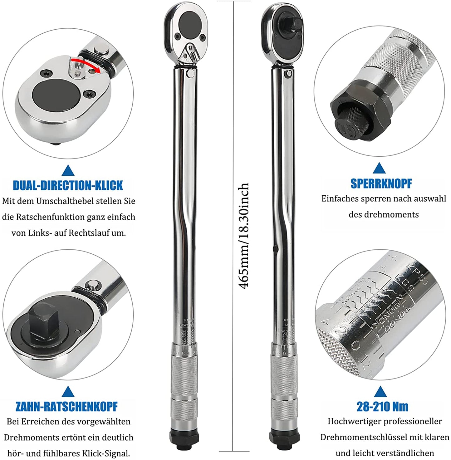8PCS 1/2 " Ratcheting Torque Wrench