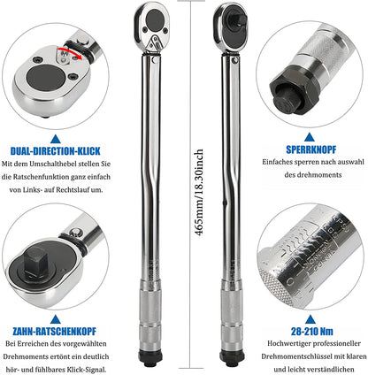 8PCS 1/2 " Ratcheting Torque Wrench