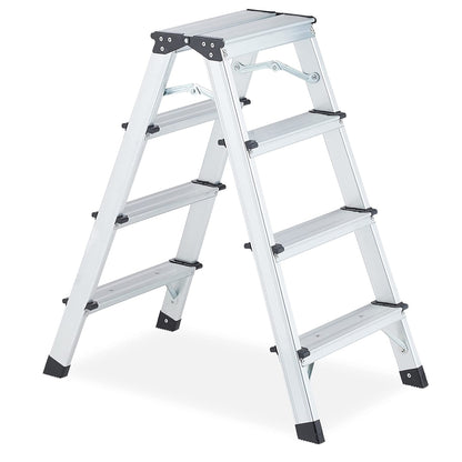 Aluminum Double 4 Step Ladder (Silver）