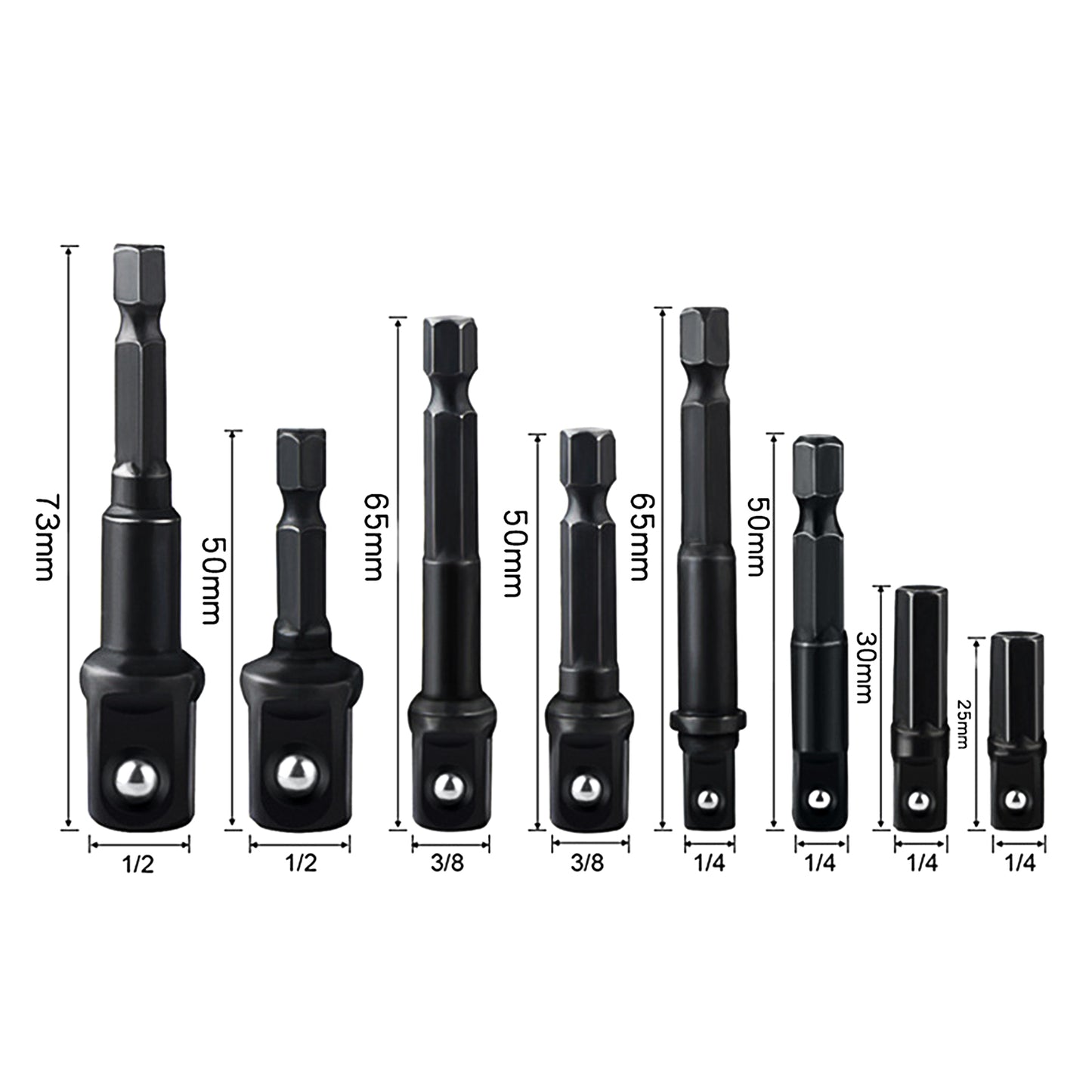 IMPACT Drill Socket Adaptor 8PCS Hex Drive To 1/4" 3/8" 1/2"