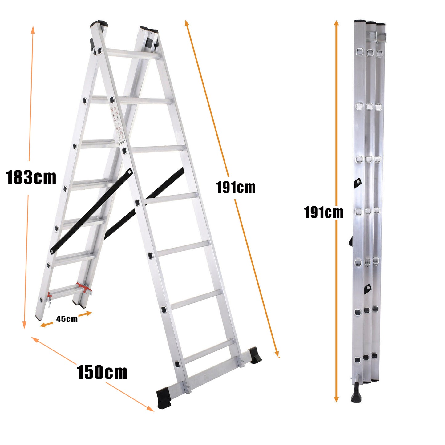 3 Section Extension Ladder (Silver）