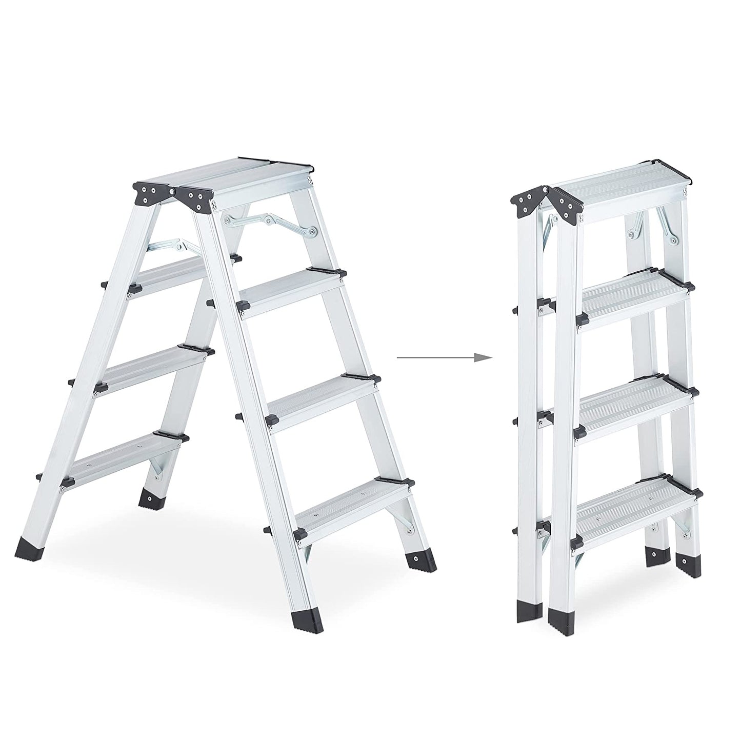 Aluminum Double 4 Step Ladder (Silver）