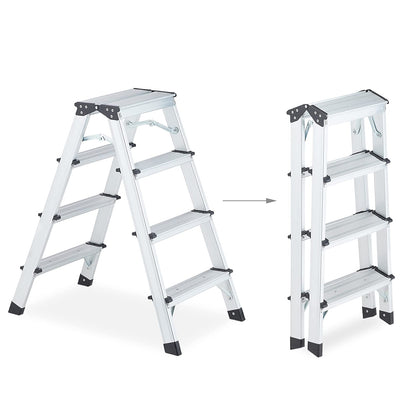 Aluminum Double 4 Step Ladder (Silver）