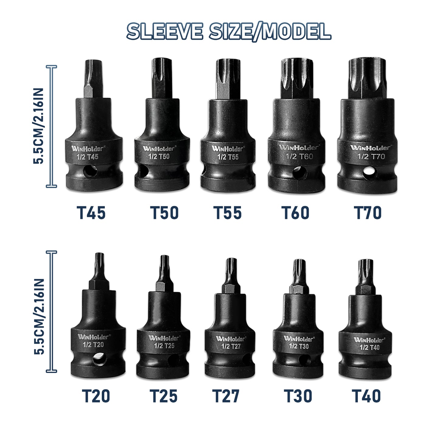 IMPACT TORX BIT Sockets Set 1/2" Dr T20 To T70