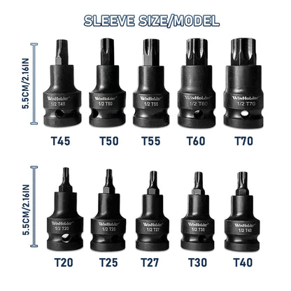 IMPACT TORX BIT Sockets Set 1/2" Dr T20 To T70