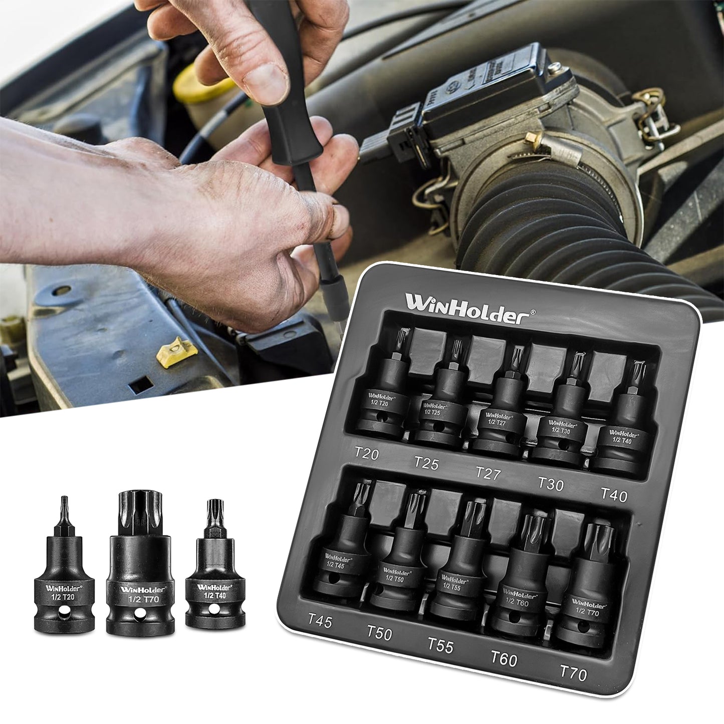 IMPACT TORX BIT Sockets Set 1/2" Dr T20 To T70
