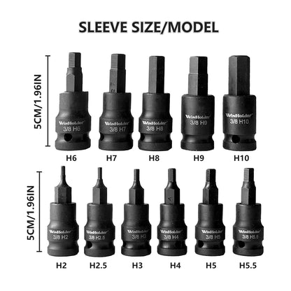 IMPACT HEX BIT Sockets Set 3/8" H2 To H10
