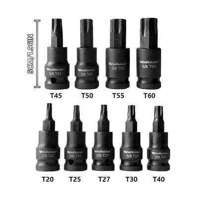 IMPACT TORX BIT Sockets Set 3/8" Dr T20 To T60