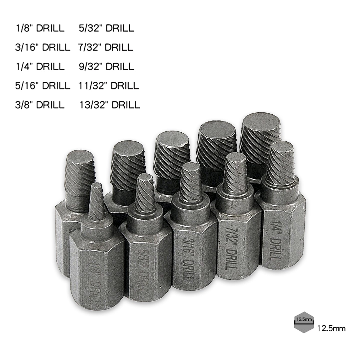 10pcs Screw Extractor Drill Bits Broken Damaged Bolt Stud Remover Set