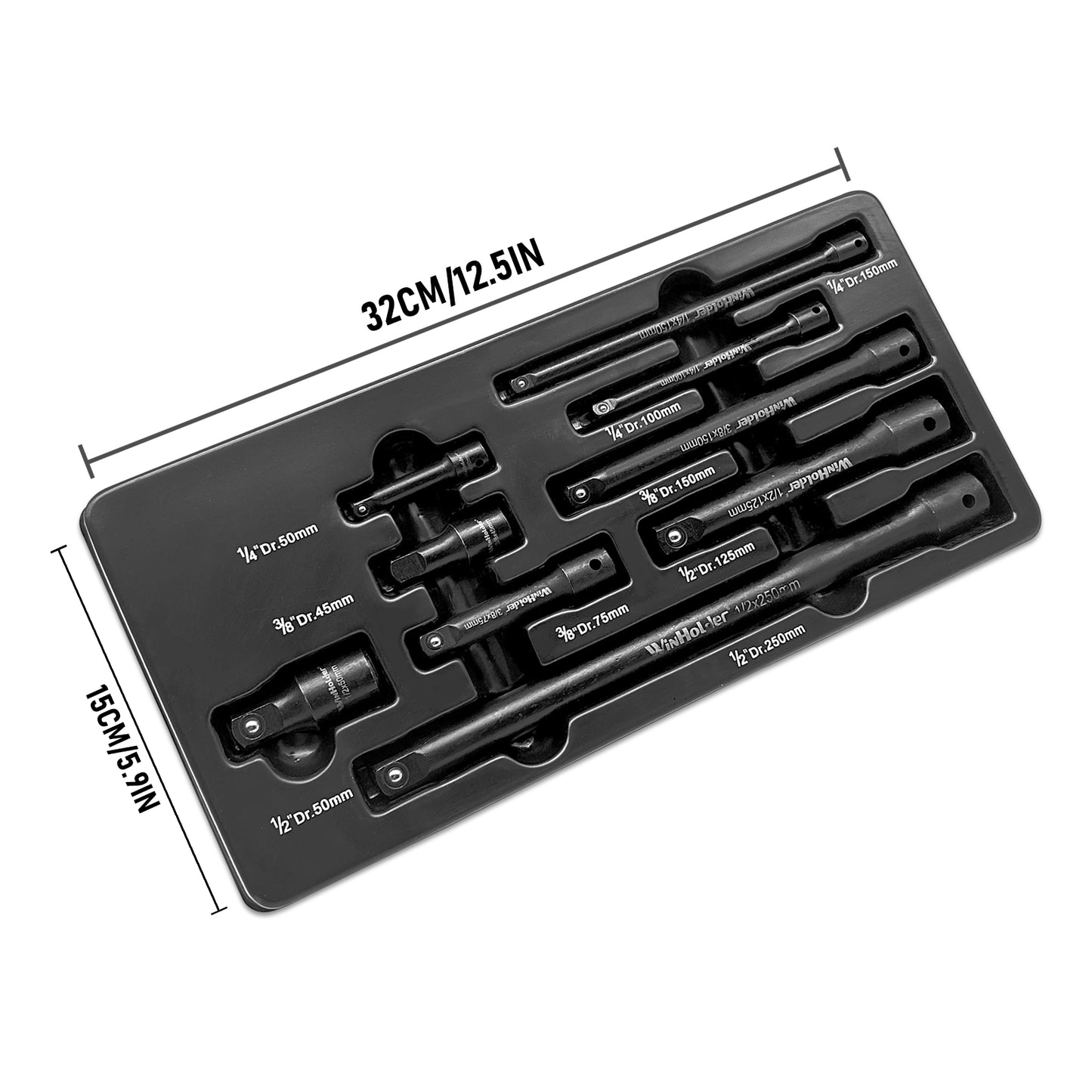9pc 1/4" 3/8" 1/2" Impact Extension Bar Set
