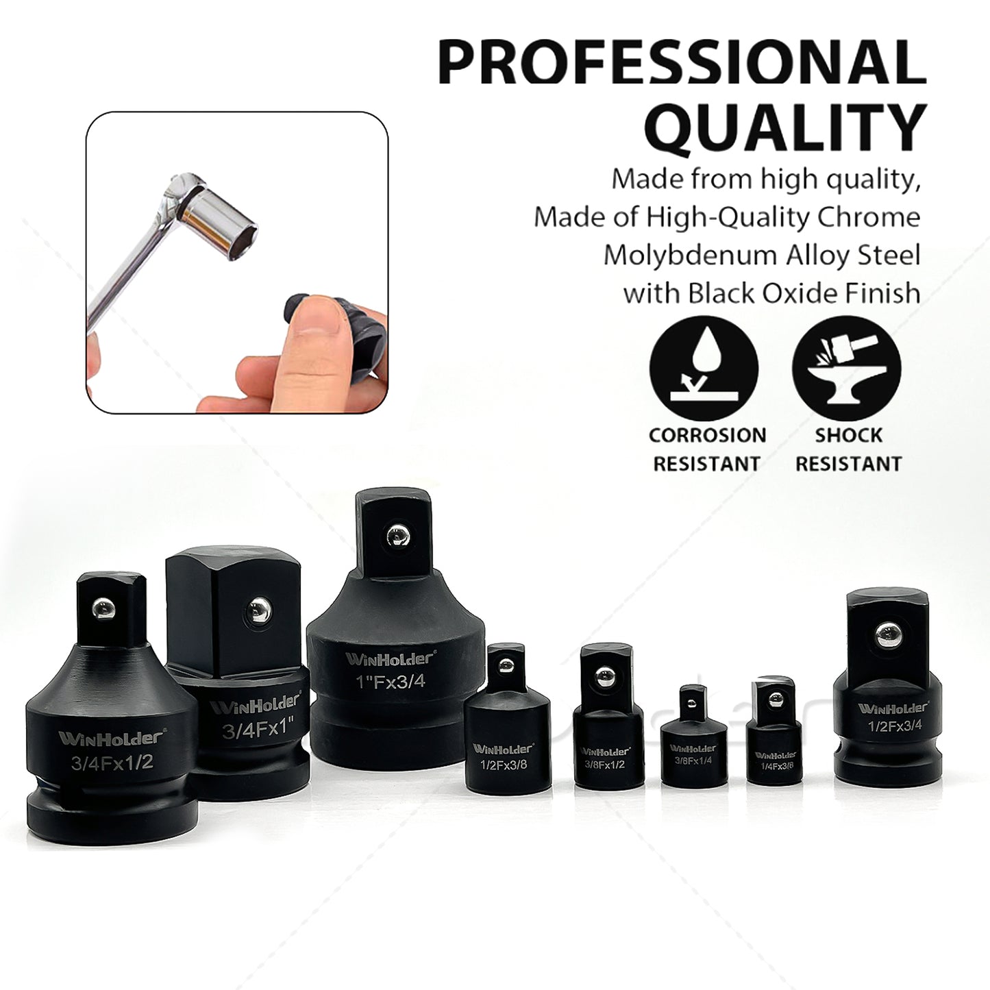 8PCS Impact Socket Adapter and Reducer Set, 1/4" 3/8" 1/2" 3/4" Impact Adapter Set Mechanic tools with Storage Case