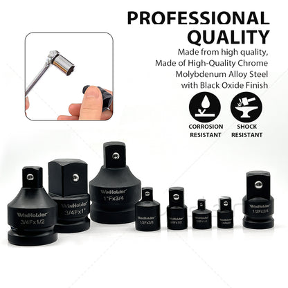 8PCS Impact Socket Adapter and Reducer Set, 1/4" 3/8" 1/2" 3/4" Impact Adapter Set Mechanic tools with Storage Case