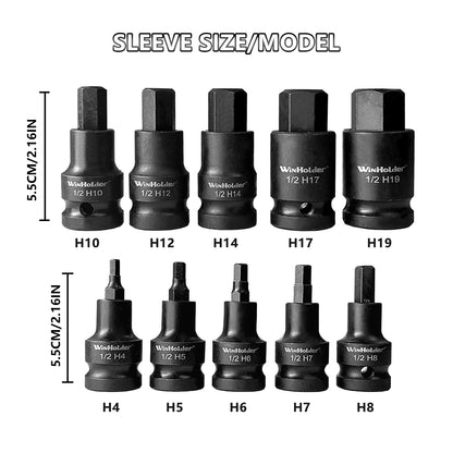 10pc IMPACT HEX BIT ALLEN Socket Set 1/2" Drive H4 - H19