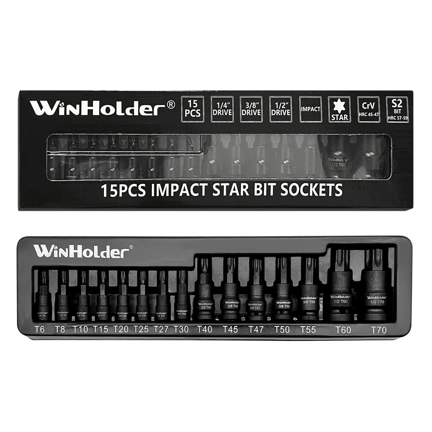 15pc Impact Torx Bit Socket Set Dr 1/4,3/8,1/2"