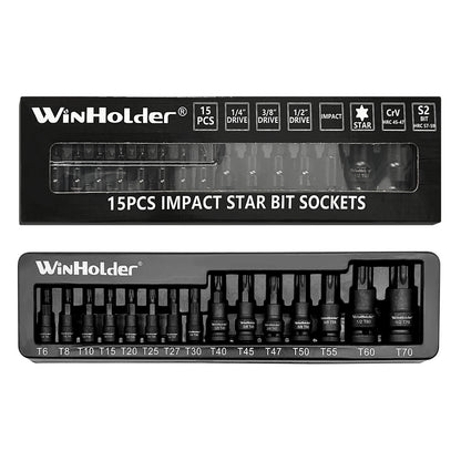 15pc Impact Torx Bit Socket Set Dr 1/4,3/8,1/2"