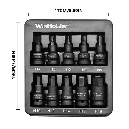 10pc IMPACT HEX BIT ALLEN Socket Set 1/2" Drive H4 - H19