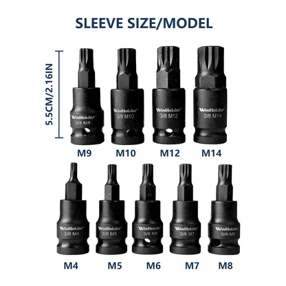 9pc Impact Spline Bit Socket Set 3/8" Dr M4 - M14