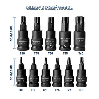 11PC 3/8" DR Impact Tamper Star Torx Bit Sockets