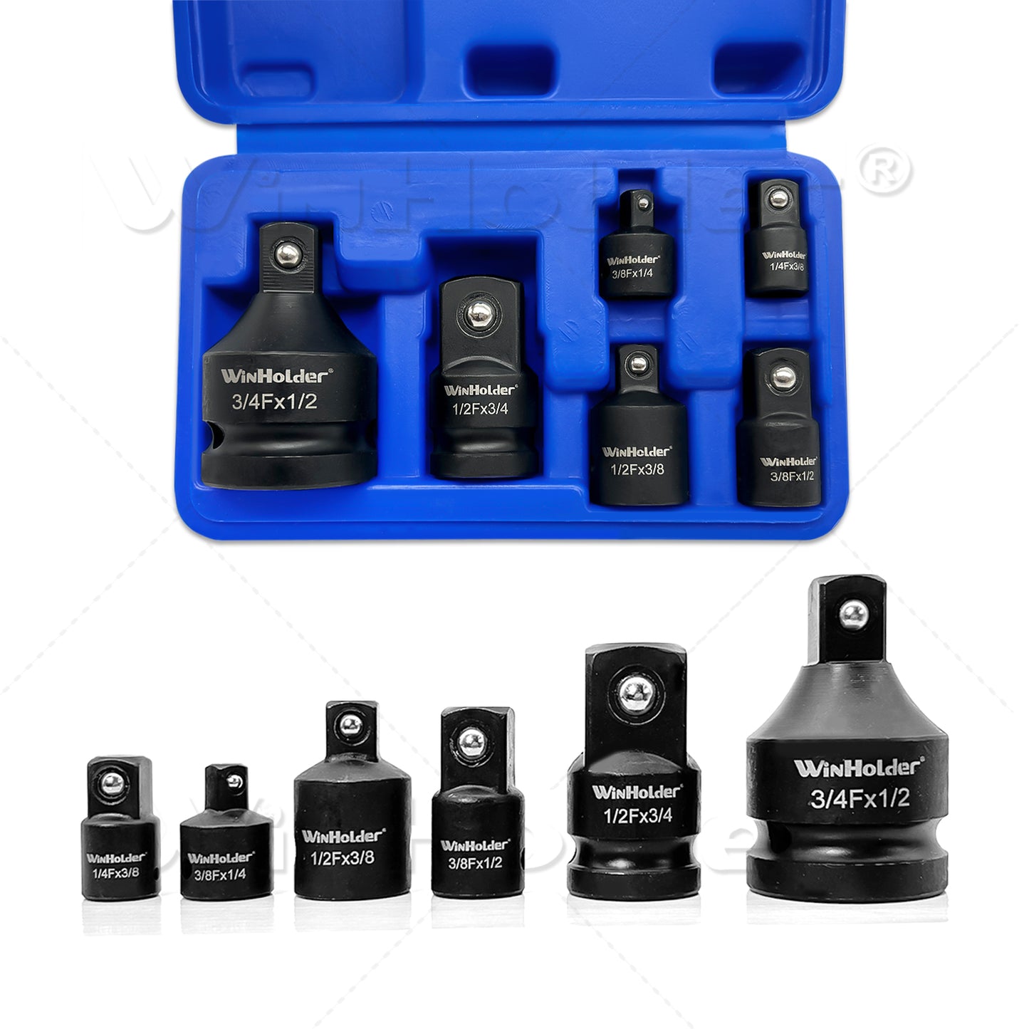 6Pc Impact Socket Adapter Set, Adaptor Reducer 1/4 3/8 1/2 3/4 Inch Square Drive