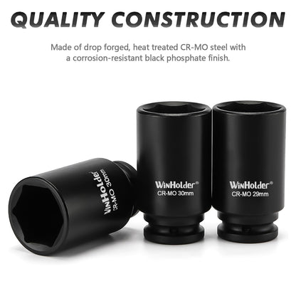 6 Point Axle Hub Nut DEEP IMPACT Socket Set 1/2"Dr Thin Wall Drive Shaft Socket