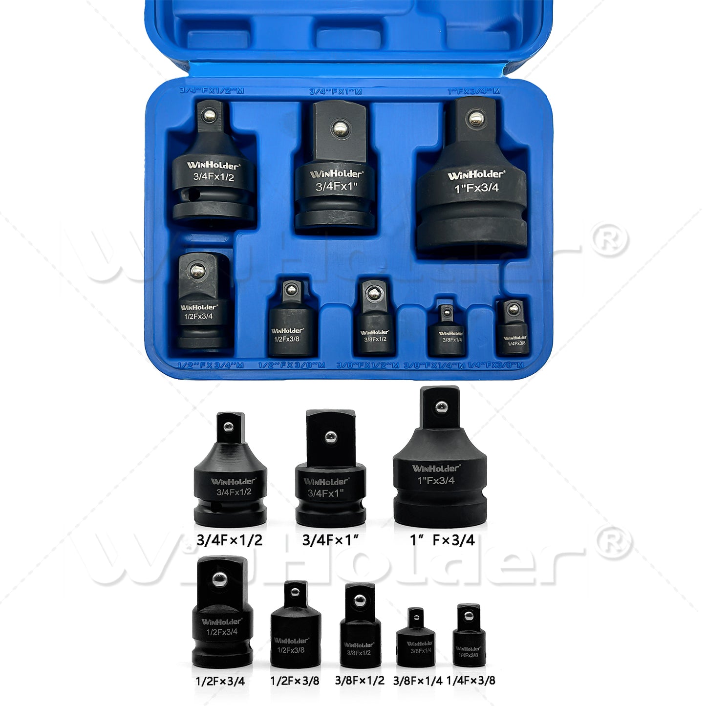 8PCS Impact Socket Adapter and Reducer Set, 1/4" 3/8" 1/2" 3/4" Impact Adapter Set Mechanic tools with Storage Case