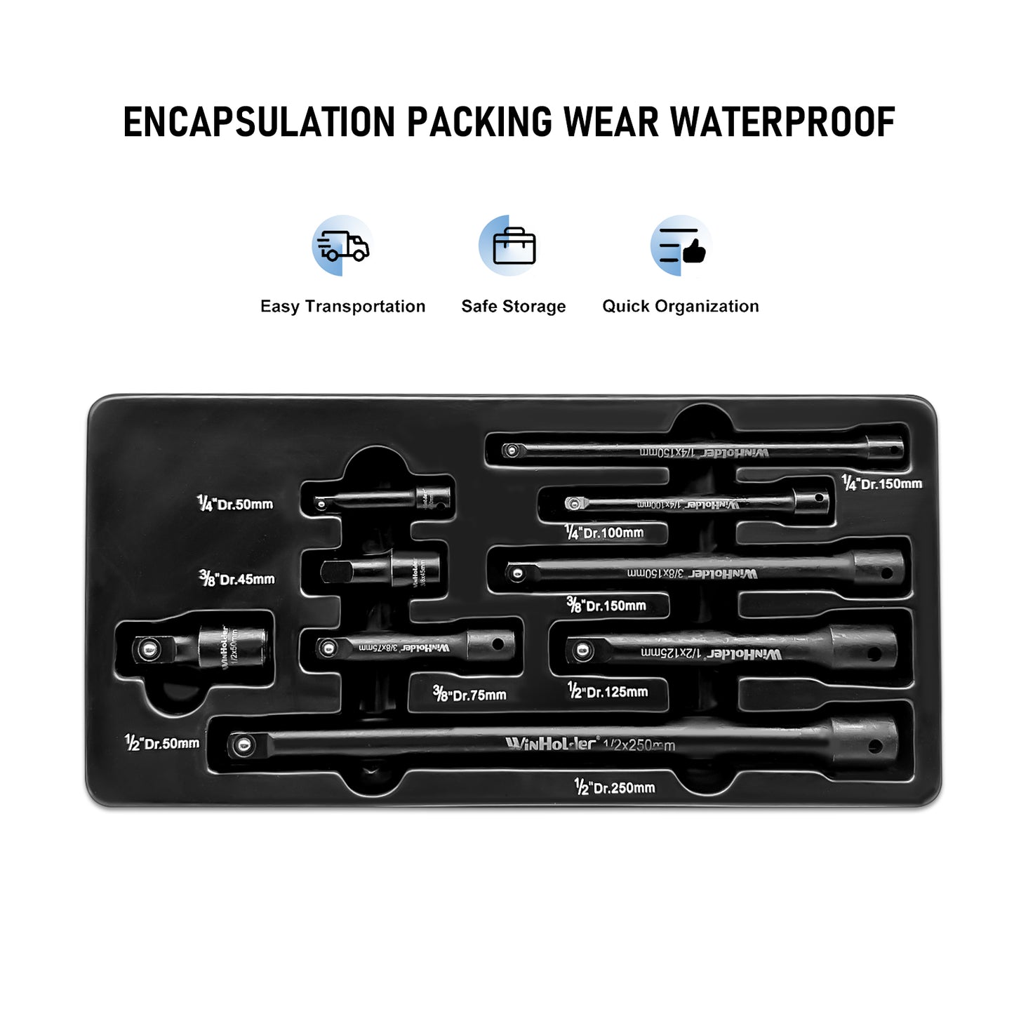 9pc 1/4" 3/8" 1/2" Impact Extension Bar Set