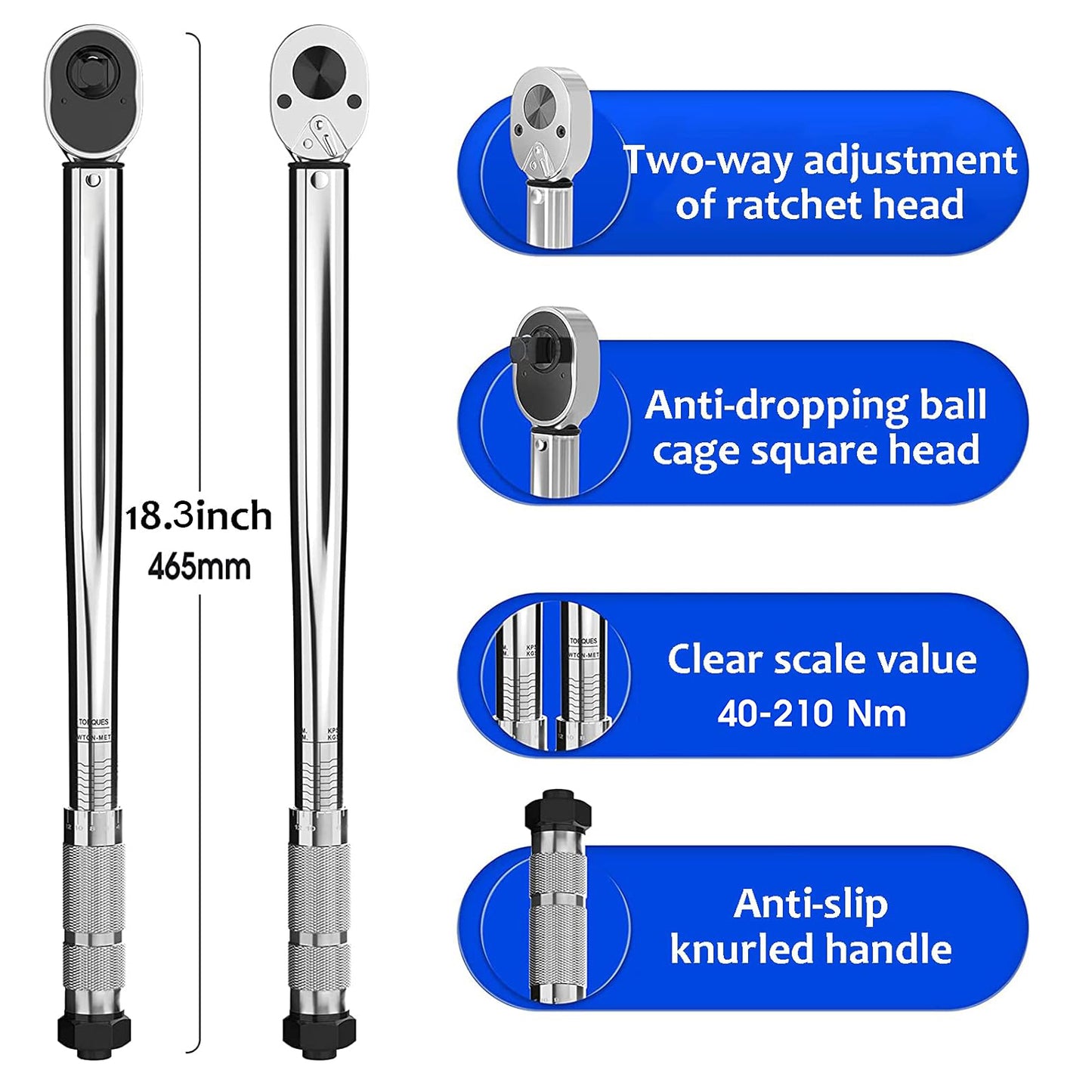 8PCS 1/2 " Ratcheting Torque Wrench