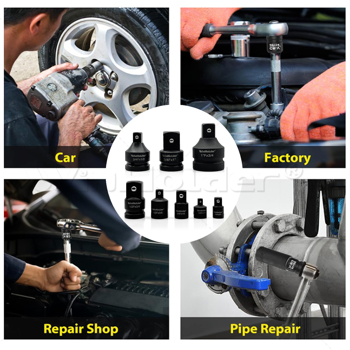 8PCS Impact Socket Adapter and Reducer Set, 1/4" 3/8" 1/2" 3/4" Impact Adapter Set Mechanic tools with Storage Case