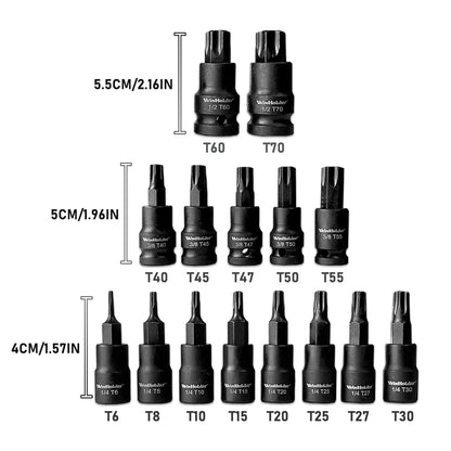 15pc Impact Torx Bit Socket Set Dr 1/4,3/8,1/2"