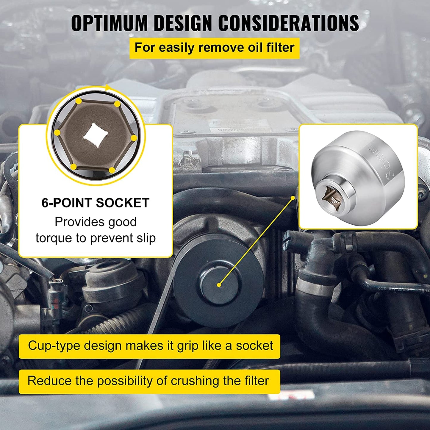 Oil Filter Socket Set 3/8" Dr 5 Pc 24 27 29 36 38mm Wrench Removal Tool