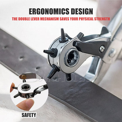 6 Sizes Revolving Belt Hole Punch Rivet Plier DIY 6 Hole Eyelet Leather Punch